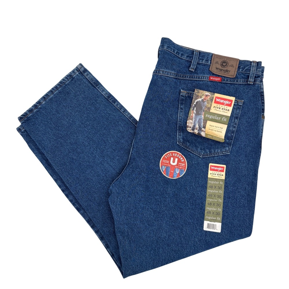 Wrangler Five Star Men’s Jeans 48x30 Regular Fit Straight Leg NWT Dark Wash